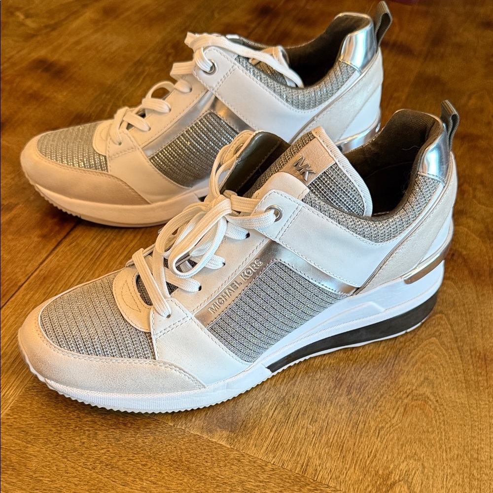 Michael Kors Women's White and Silver Mesh Sneakers